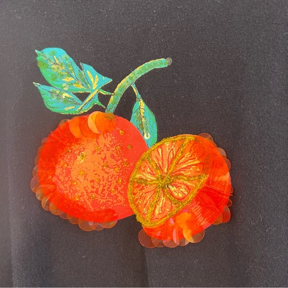 Karen Scott Top 1X Fruit T- Shirt Short Sleeve Vintage Beaded Orange Black - Picture 2 of 4